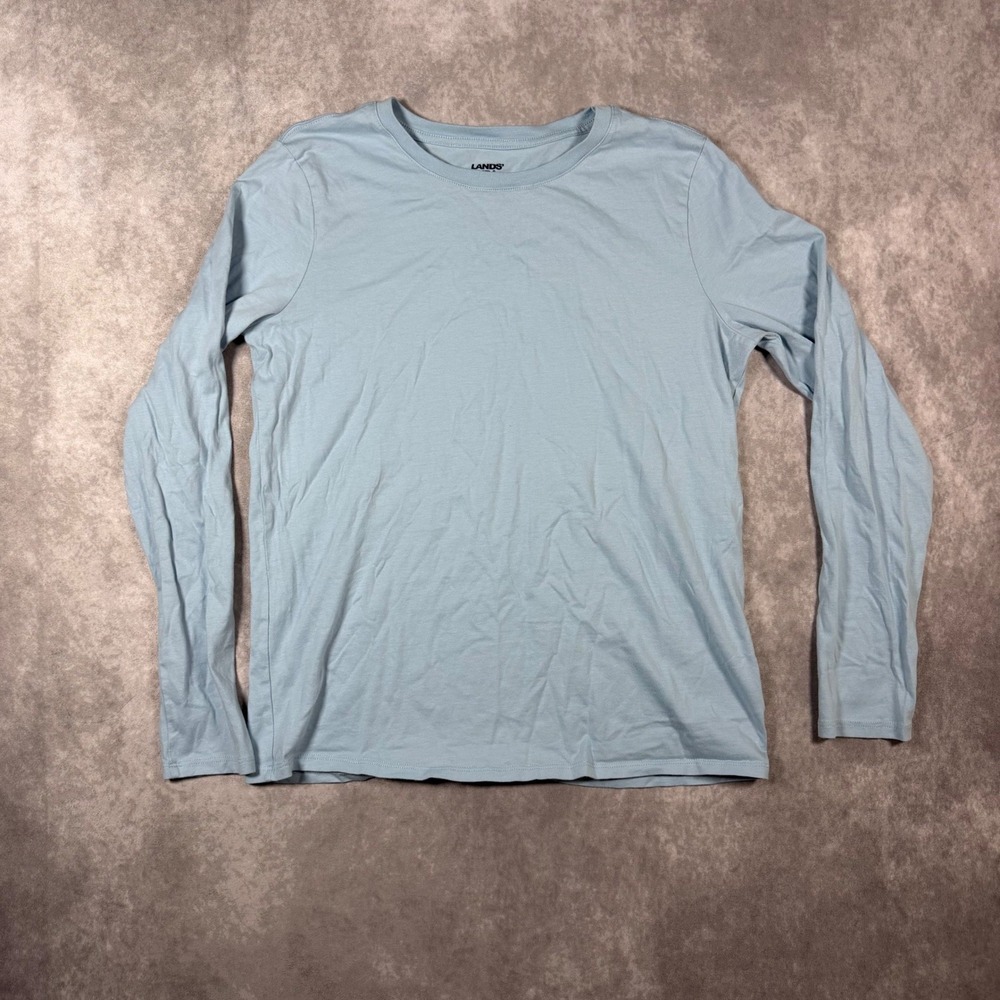 Lands End Womens Small Light Blue Long Sleeve Crewneck Tee Shirt Cotton Top